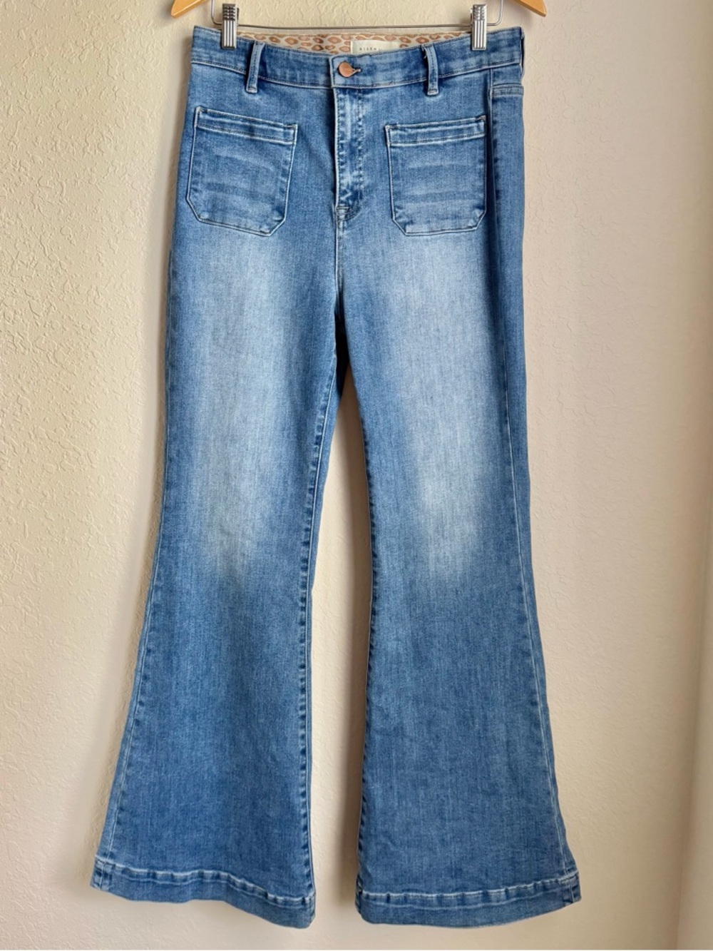 RISEN High Waisted Medium Wash Flare Stretchy Denim Jeans Sz 13/31